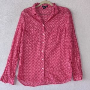 GAP Women's Pink Dragonfly‎ Print Boyfriend Fit Button Down Shirt Size XS